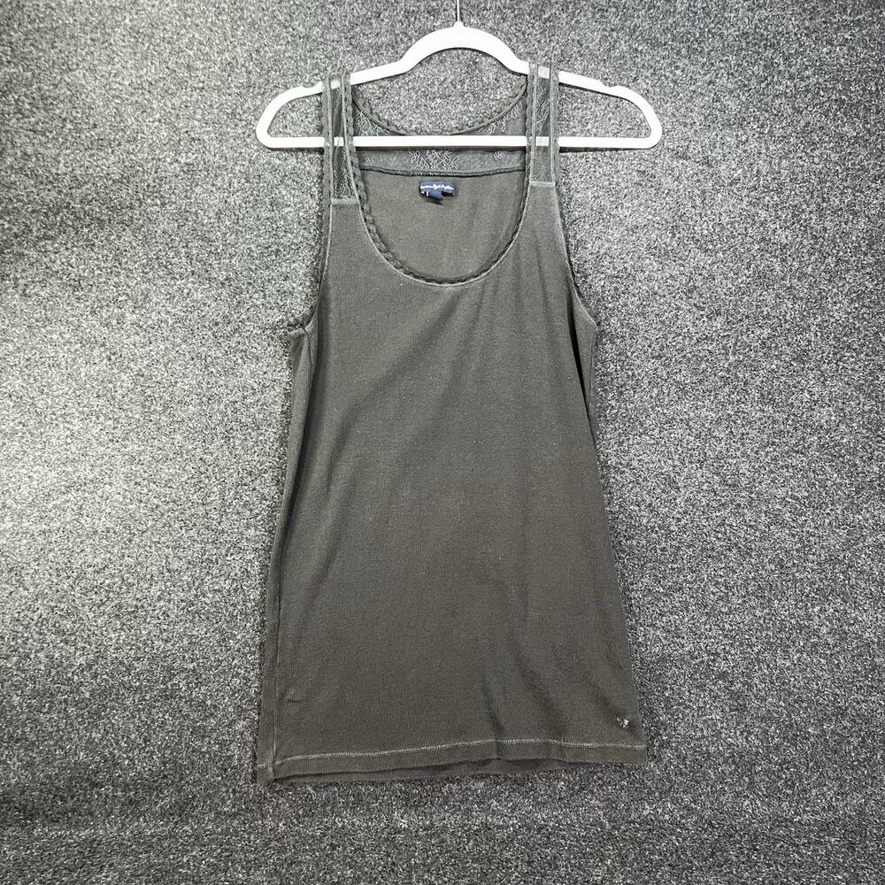 American Eagle Womens Lace Trim Cami XL Gray Fitted Ribbed Elena Gilbert Y2K